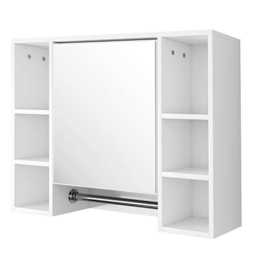 EUGAD Spiegelschrank Badezimmerspiegel Hängeschrank Badezimmer Wandschrank Badschrank mit 8 Ablagen mit Tür 80x20x60cm Weiß von EUGAD