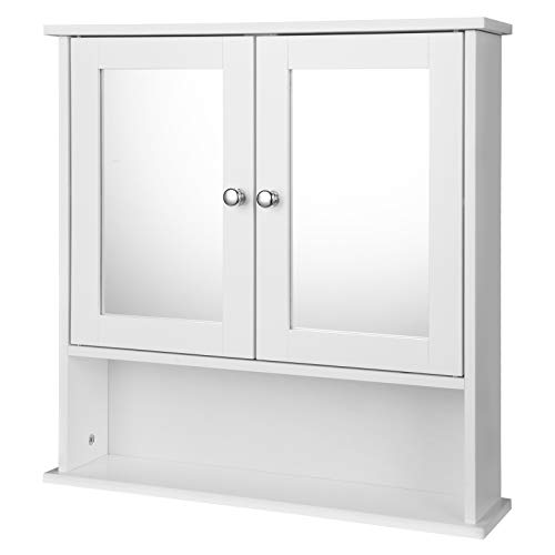 EUGAD Spiegelschrank für Badzimmer Hängeschrank Badschrank Spiegel mit Ablage Schminkschrank aus Holz 56 x 58 x 13 cm weiß von EUGAD
