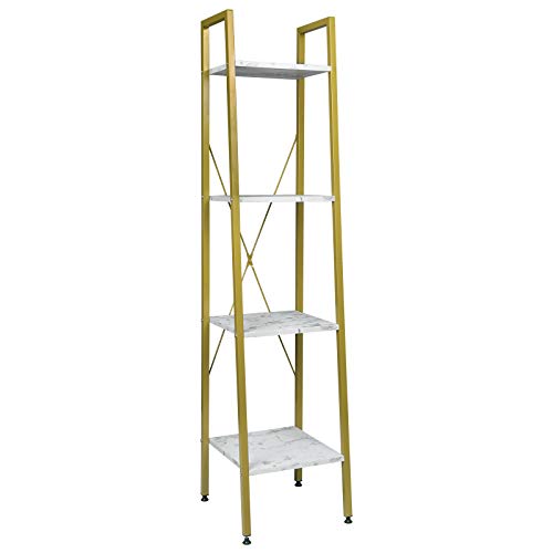 EUGAD Standregal Bücherregal Metallregal Leiterregal Stufenregal Multifunktionale Regal Industrie Design MDF Metall 34x35x148cm, Golden+Weißer Marmor 0025ZWJ von EUGAD