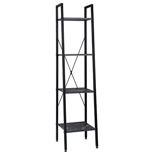 EUGAD Standregal Bücherregal Metallregal Leiterregal Stufenregal Multifunktionale Regal Industrie Design MDF Metall 34x35x148cm, Schwarz+Schwarzer Marmor 0024ZWJ von EUGAD