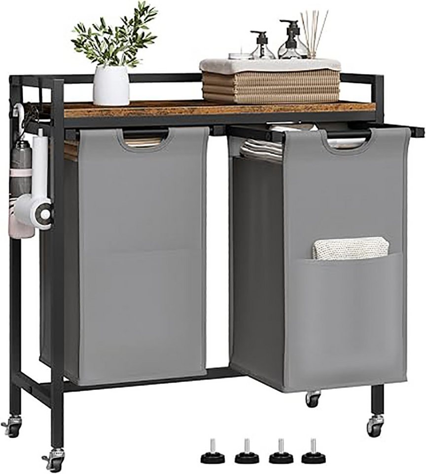 EUGAD Wäschekorb (1 St), Wäschesammler, mit Rollen, Ablage, Haken, ausziehbar abnehmbar von EUGAD