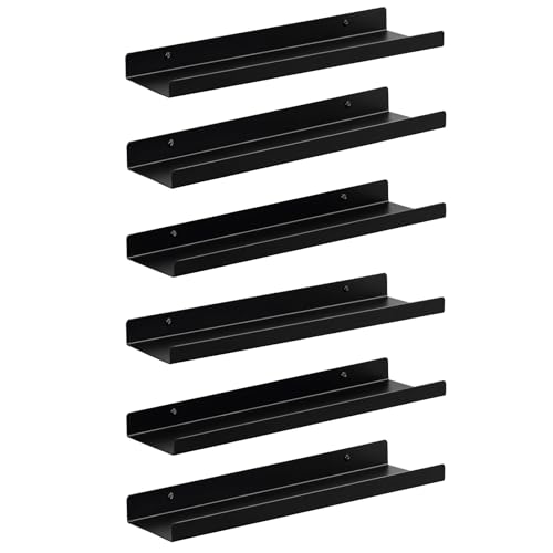 EUGAD Wandregal 6er Set, Hängeregal aus Metall, Schweberegal, Regal für Wand, Bilderleiste für Bilder Fotorahmen und Büchers, schwebendes Regal für Wohnzimmer Küche, schwarz EUGAD Wandregal 6er Set, Hängeregal aus Metall, Schweberegal, Regal für Wand, Bilderleiste für Bilder Fotorahmen und Büchers, schwebendes Regal für Wohnzimmer Küche, schwarz von EUGAD