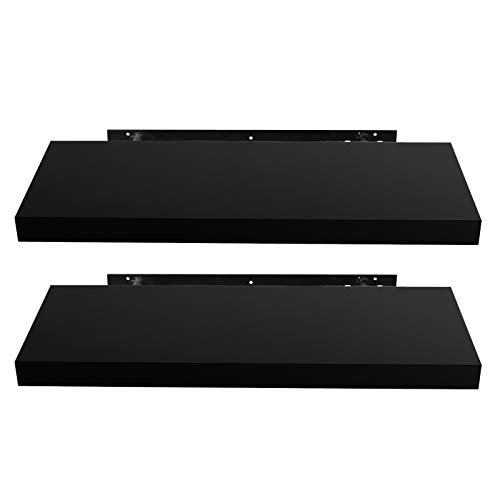 EUGAD Wandregal Schwarz, Regal Wand 2er Set für Wohnzimmer/Büro, 60cm Hängeregal mit Bilderrahmen für Schlafzimmer Decor von EUGAD