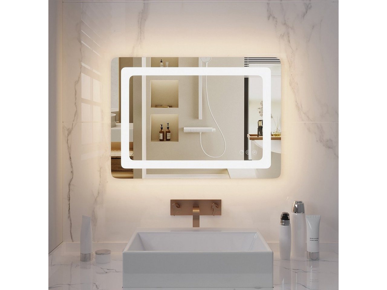 EUGAD Wandspiegel (1-St), Badspiegel mit Beleuchtung Anti-Beschlag, Dimmbar von EUGAD