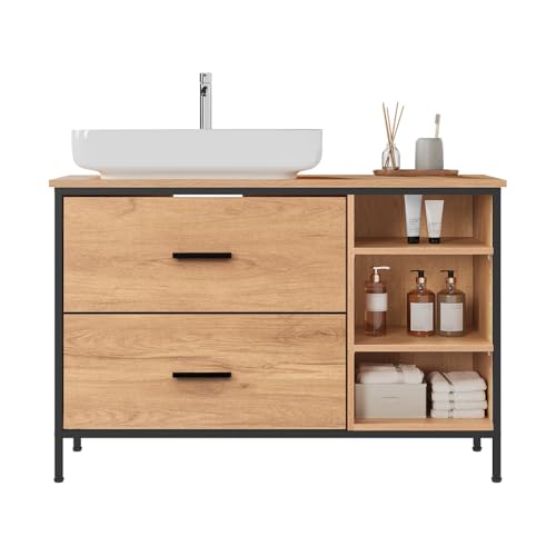 EUGAD Waschbeckenunterschrank, Badezimmerschrank mit 2 Schubladen 3 offenen Fächern, Unterschrank mit verstellbaren Ablagen, freistehender Waschtischunterschrank, 90x60x30 cm EUGAD Waschbeckenunterschrank, Badezimmerschrank mit 2 Schubladen 3 offenen Fächern, Unterschrank mit verstellbaren Ablagen, freistehender Waschtischunterschrank, 90x60x30 cm von EUGAD
