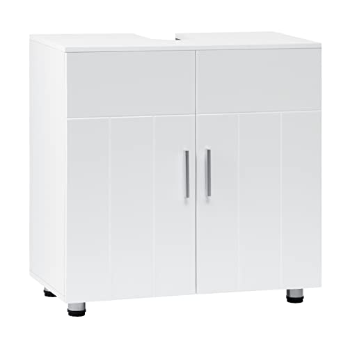 EUGAD Waschbeckenunterschrank,Unterschrank, Waschtischunterschrank, Badezimmerschrank mit 2 Türen,Verstellbarer Trennwand, Metallscharnieren, Landhausstil Weiß 60x60x30 cm von EUGAD