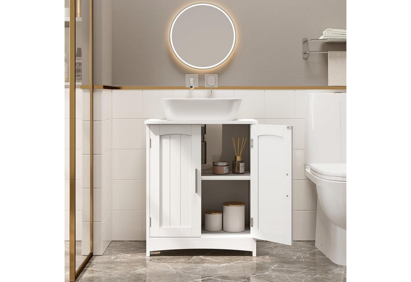 EUGAD Waschbeckenunterschrank (1-St) Badschrank mit 2 Türen&verstellbare Ablage freistehend von EUGAD