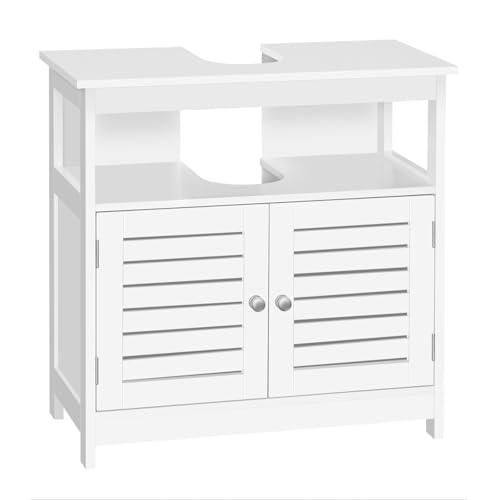 EUGAD Waschbeckenunterschrank Badezimmerschrank Unterschrank Waschtisch Badschrank mit 2 Türe mit Ablage 60 x 30 x 60 cm Weiß von EUGAD