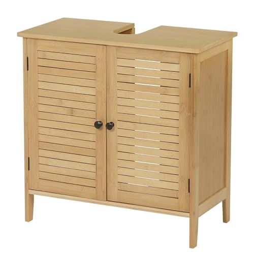 EUGAD Waschbeckenunterschrank Unterschrank Badezimmerschrank Waschtisch Badschrank mit 2 Türe 60 x 30 x 60 cm Bambus von EUGAD