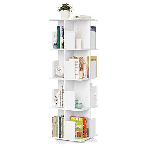 EUGAD drehbares Bücherregal Raumteiler Standregal Drehregal Büroregal Dekoregal 360° frei drehbar mit 4 Ebenen MDF Weiß 40x129x40cm 0040SHG von EUGAD