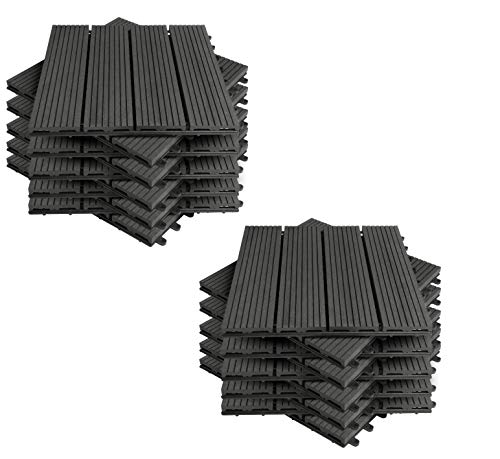 EUGAD Terrassenfliesen 22er Set für 2m², für Terrasse Balkon, WPC Fliesen 30x30cm mit Stecksystem, Anthrazit von EUGAD