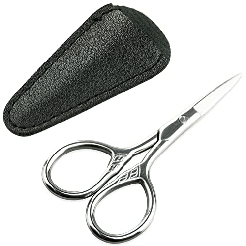 1 Stück Schnurrbart Schere,Edelstahl Schere, Versilbert kleine Schere mit PU-Schutzhülle,Herren Schnurrbart Bartschere Maniküre Nagelhautschere für Augenbrauen Wimpern Nase Haar von EUGENEKELLY