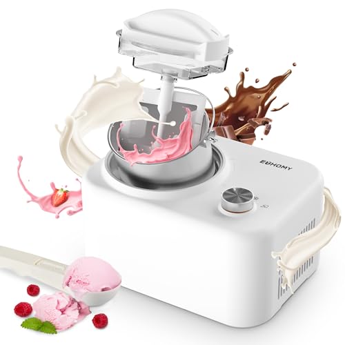EUHOMY Eismaschine, Eismaschine mit Kompressor, 0.8L 100 Watt Selbstkühl-Eismaschine, Eismaschine für Eis, Smoothies, Gefrorener Jogurt, Milchshakes, DIY-Eismaschine mit Schüssel und Rezeptvorlagen von EUHOMY