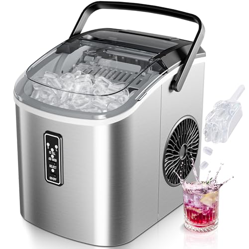 EUHOMY Eiswürfelbereiter: 9 Eiswürfel in 6 Minuten, selbstreinigend, 2 Eisgrößen, 12 kg/24 Stunden Eismaschine mit Griff/Schaufel/Korb, Edelstahl von EUHOMY