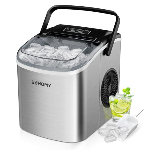 EUHOMY Eiswürfelmaschine Klein, 9 Eiswürfel in 6 Minuten, 12 kg/24H, Eiswürfelmaschine Edelstahl mit Tragbarem Griff, Selbstreinigender Kompakter Eiswürfelmaschinen für Zuhause/Küche/Büro/Bar von EUHOMY