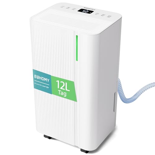 EUHOMY Luftentfeuchter Elektrisch 12L/24h, Entfeuchter Leise & Stromsparende Dehumidifier mit Ablaufschlauch & Automatisches Abtauen, Keller Luftentfeuchter für 25m²/122m³ Wohnung Schlafzimmer von EUHOMY