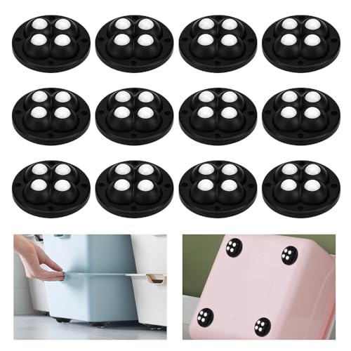 EUIEUT 12 Stück Klein Möbelrollen Selbstklebende Kugelrollen 360 Grad Mini Rollen für Möbel Nylonkugeln mit 4 Löchern Möbelkugelrollen Schwarz Rollenrad Universal Lenkrollen Wheels for Furniture von EUIEUT
