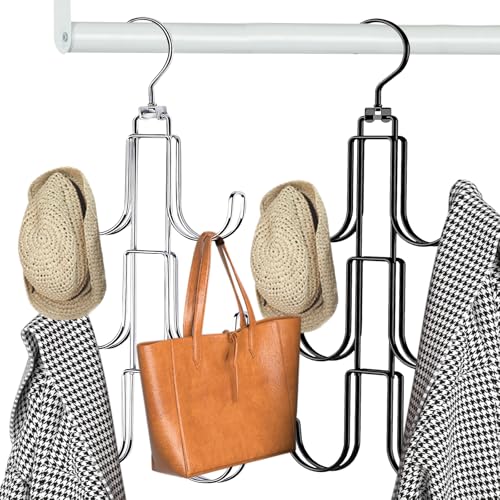 EUIEUT 2 Stück Gürtelhalter Kleiderschrank 360 Grad Krawattenhalter Hängetaschenhalter Hanging Bag Rack Kleiderbügel Gürtelhalter Schalbügel Krawattenbügel Handtaschenbügel Taschenständer mit 6 Haken von EUIEUT