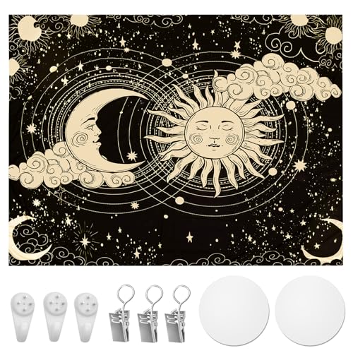 EUIEUT Wandteppich Mond und Sonne Wanddeko 150*130cm Wandtuch Wandbehang Wanddeko Wohnzimmer Schwarz Gold Wandteppich Wand Deko Teppich mit Montagezubehör Wall Tapestry Schlafzimmer Hängend Wanddeko EUIEUT Wandteppich Mond und Sonne Wanddeko 150*130cm Wandtuch Wandbehang Wanddeko Wohnzimmer Schwarz Gold Wandteppich Wand Deko Teppich mit Montagezubehör Wall Tapestry Schlafzimmer Hängend Wanddeko von EUIEUT