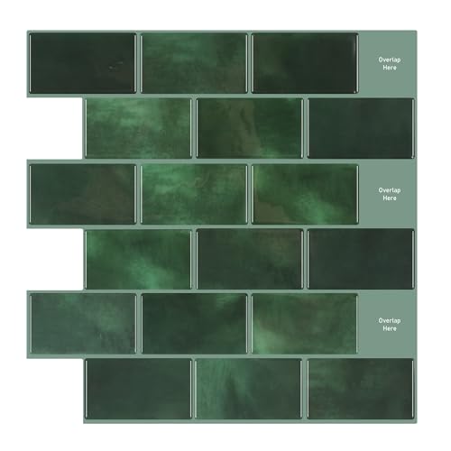 10 Stück Grüne Klebefliesen Küche 3D Fliesenaufkleber Wandfliesen Selbstklebende Fliesen Küchenrückwand Selbstklebend Küchenfliesen Küche Bad, 30,5x30,5cm von EUIOOVM