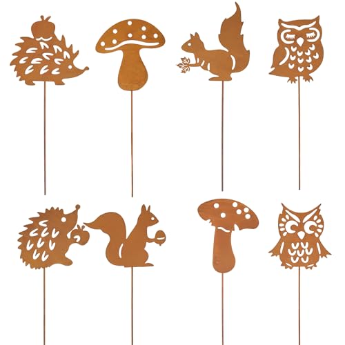 8er Gartendeko Rost Gartenstecker, Garten Herbstdeko Metall für Herbstdeko Draußen, Rostoptik Gartendeko mit Igel, Eule, Pilze, Eichhörnchen für Innen Blumentopf, Terrasse Bonsai, Garten Deko(25.2cm) 8er Gartendeko Rost Gartenstecker, Garten Herbstdeko Metall für Herbstdeko Draußen, Rostoptik Gartendeko mit Igel, Eule, Pilze, Eichhörnchen für Innen Blumentopf, Terrasse Bonsai, Garten Deko(25.2cm) von EUIOOVM