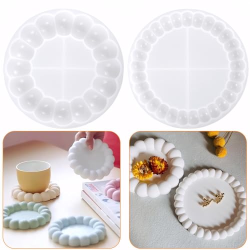 EUIOOVM 2 Stück Silikon Formen,Bubble Tray Form Untersetzer Silikonform Epoxidharz Formen Tablett Tray Blase Rund für Resin Art Formen Untersetzer DIY Teetablett Obsttablett Kunsthandwerk von EUIOOVM