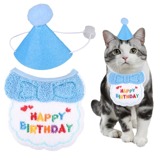 EUIOOVM Katzen Hunde Geburtstag, Niedlich Geburtstag Bandana Set für Kleine Hund, Haustier Happy Birthday Dekorationen für Mädchen Jungen Kätzchen Geburtstagsmütze deko von EUIOOVM
