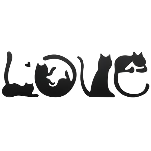 EUIOOVM Love Wanddeko Wandtattoo Katze 4er Set Selbstklebend Schwarzer Love Schrift Katzen Wandaufkleber Ohne Bohren für Schwarz Wall Art Schlafzimmer Flur Zuhause Büro Deko Katze von EUIOOVM