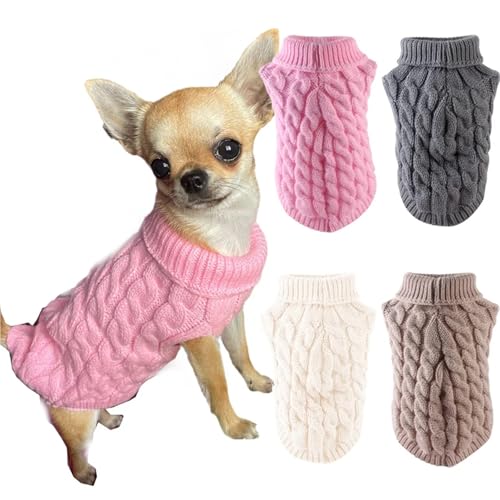 Klassischer solider Hundepullover für kleine Hunde, warmer Strickpullover für Chihuahua, Yorkshire Terrier, Schnauzer, gemütliche Weihnachtskleidung mit Hals (Blau, Größe XS (0,6–1,5 kg) von EUIYCBA