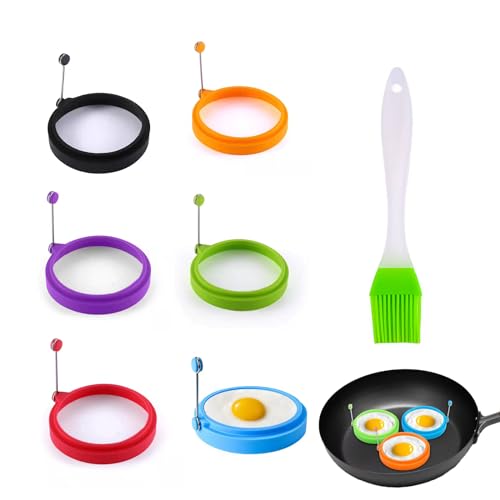 EULAPGOE 6 Stück Spiegeleiform, 10cm Silikon Eier Ring Antihaft Omelettform mit Griffen Hitzebeständig Egg Ring Zum Hamburgerpastetchen Desserts von EULAPGOE