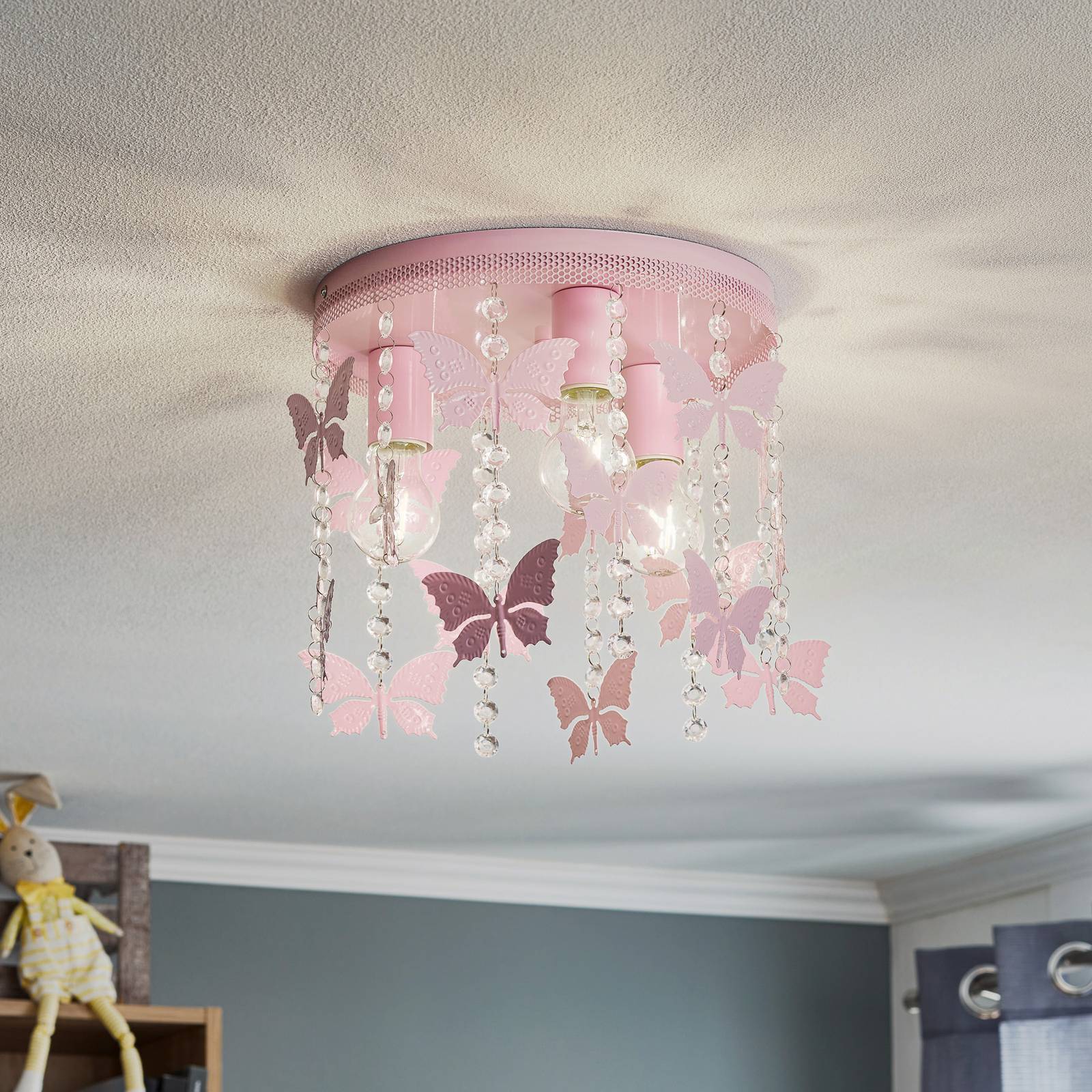 Deckenleuchte Angelica in Pink mit Schmetterlingen von Eko-Light
