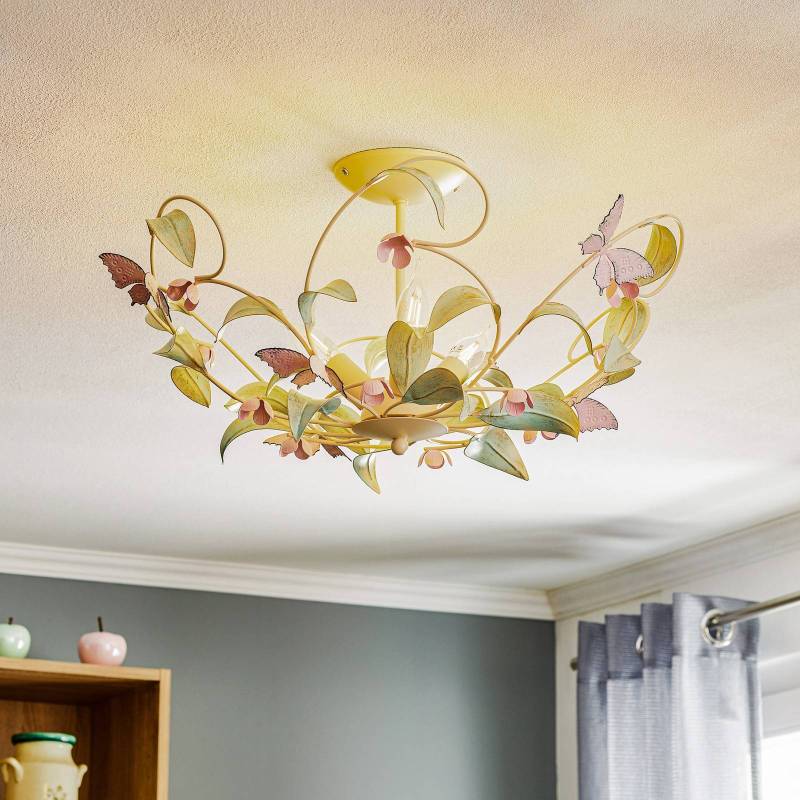 Deckenlampe BUTTERFLY, creme/grün/rosé, Edelstahl, 3-flammig von Luminex