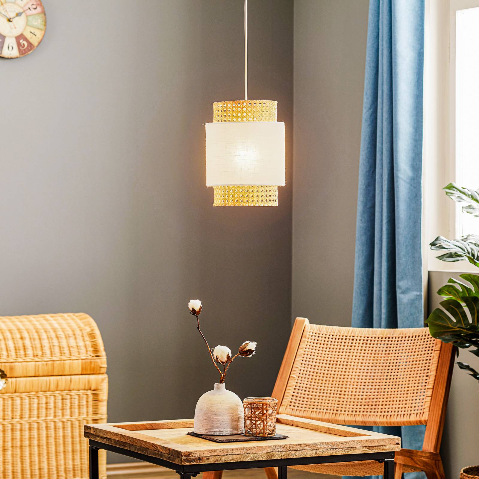 Hängeleuchte Boho, weiß/Rattan Ø 20 cm von TK Lighting