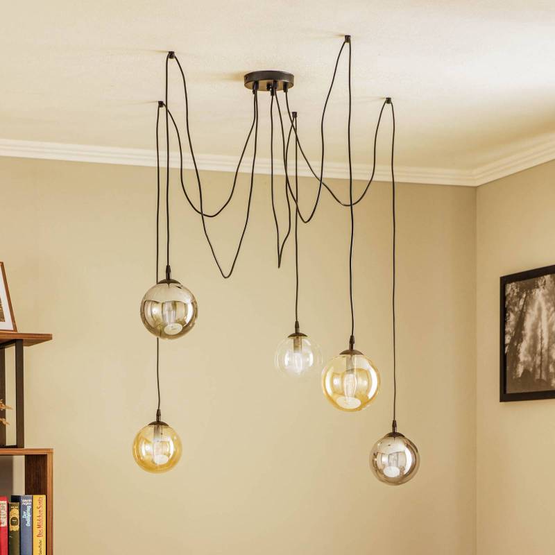 Hängeleuchte Glassy, 5-flg., schwarz, grafit/amber/klar, E14 von EMIBIG LIGHTING