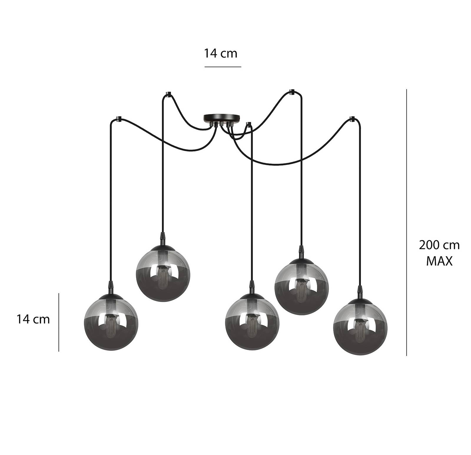 Hängeleuchte Glassy 5-flg. dezentral, Glas grafit von EMIBIG LIGHTING