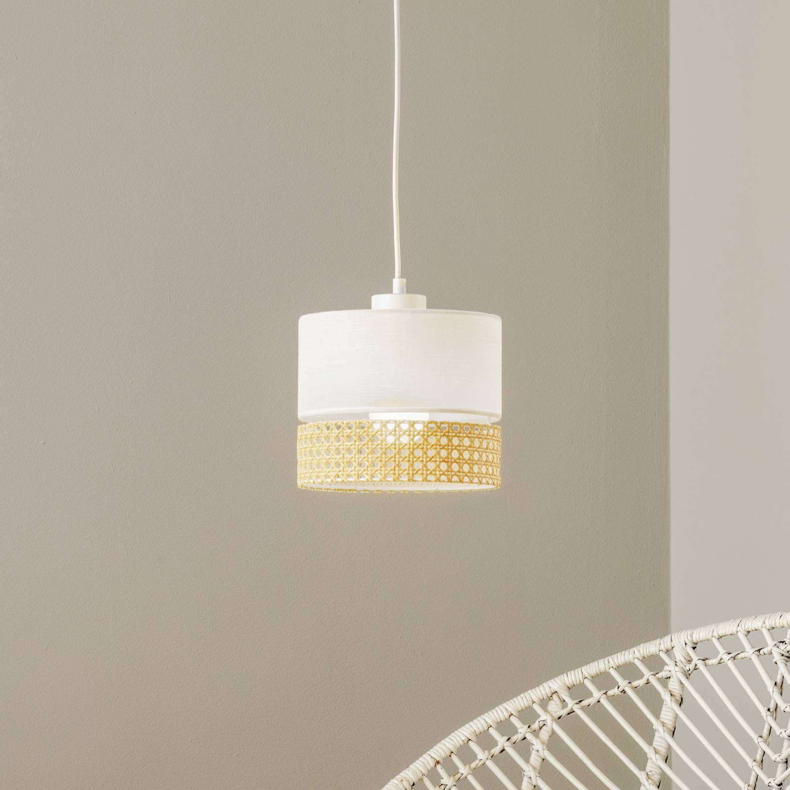 Hängeleuchte Paglia weiß/Rattan einflammig Ø 20 cm von TK Lighting