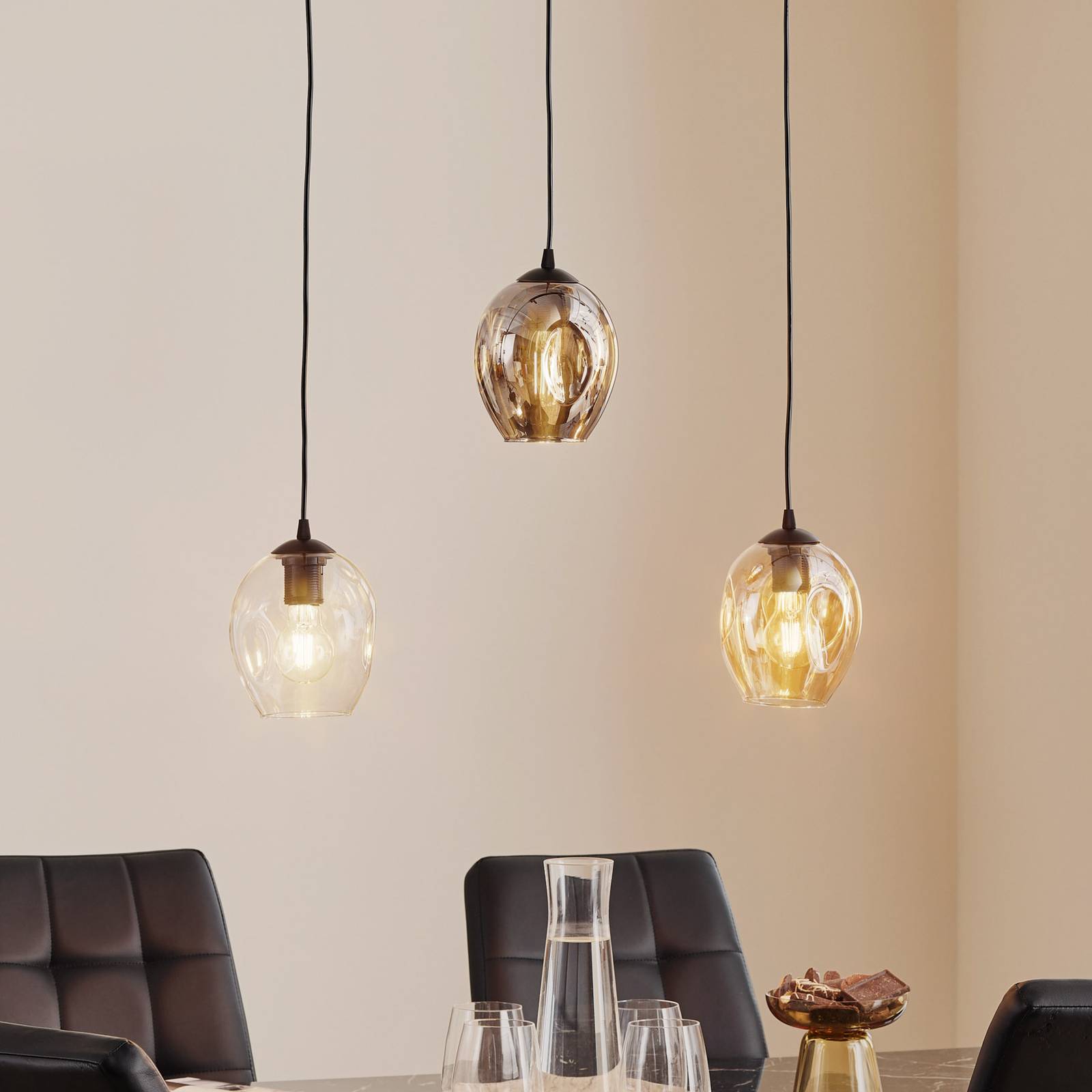 Pendellampe Starla gerade 3-flg. grafit/amber/klar von EMIBIG LIGHTING