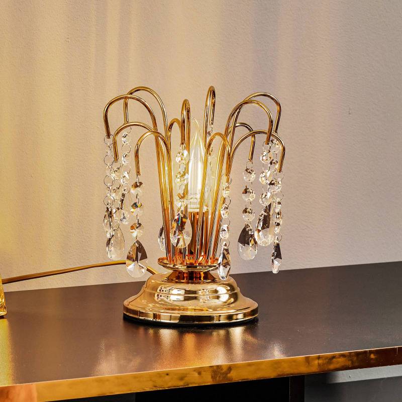 Tischlampe Pioggia mit Kristallregen, 26cm, gold von ONLI