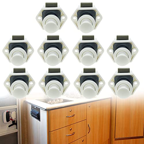 10 Stück Push Button Catch Door Lock Verriegelung,Metall Push Button Drehknopf Schloß für Wohnmobil Caravan Van Yacht Drawer Cabinet Door (Weiß) von EUNEWR