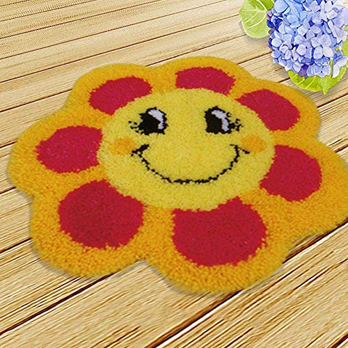 EUNEWR Knüpfhaken für Teppiche,Knüpfset Süßer Smiley Knüpfteppiche Set,Unlackiertes Teppich Bastelset Näharbeiten Knüpfgarn Kits,Häkelteppich Stickteppich set für Erwachsene Kinder Kreative Geschenke von EUNEWR