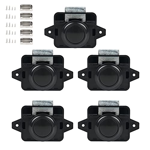 EUNEWR Push Button Catch,5 Stück Door Lock Verriegelung für RV Camper Caravan Van Motorhome Yacht Ship Boat,Tragbar Metall Push Button Drehknopf Schloß Catch Lock Wohnmobil Wohnwagen (Schwarz) von EUNEWR