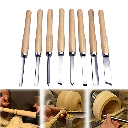 HSS Drehmeißel Set,8 Stück Drechselmesser Set,Anti-Rost Holzdrehmaschinen Meißel Set für Profis oder Bastler Holzbearbeitung Holzschnitzereien von EUNEWR