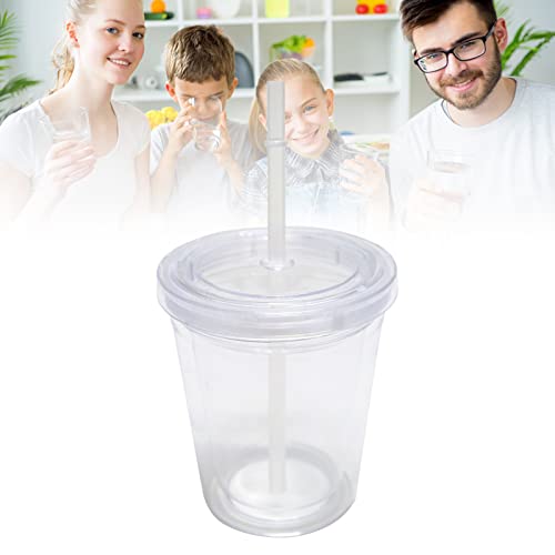 EUNEWR Plastikbecher Reisebecher mit Strohhalm,doppellagiger Kunststoff versiegelter Becher für Fruchtsaft Smoothie Saft Kaffee Eiskaffee (350ML) von EUNEWR