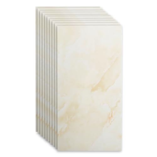Wandpaneele Marmor Design, 10 Stück 60cm x 30cm Wandverkleidung Selbstklebend, PVC Fliesenaufkleber Wandfliese Aufkleber (Beige Slate) von EUNEWR