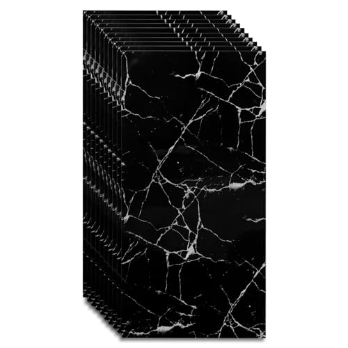 Wandpaneele Marmor Design, 10 Stück 60cm x 30cm Wandverkleidung Selbstklebend, PVC Fliesenaufkleber Wandfliese Aufkleber (Black Marble) von EUNEWR