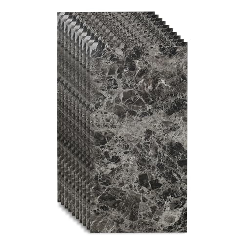 Wandpaneele Marmor Design, 10 Stück 60cm x 30cm Wandverkleidung Selbstklebend, PVC Fliesenaufkleber Wandfliese Aufkleber (Dark Marble) von EUNEWR