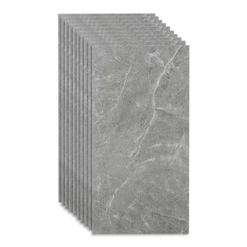 Wandpaneele Marmor Design, 10 Stück 60cm x 30cm Wandverkleidung Selbstklebend, PVC Fliesenaufkleber Wandfliese Aufkleber (Grey Marble) von EUNEWR