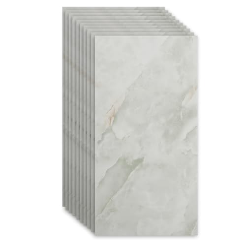 Wandpaneele Marmor Design, 10 Stück 60cm x 30cm Wandverkleidung Selbstklebend, PVC Fliesenaufkleber Wandfliese Aufkleber (Light Slate) von EUNEWR