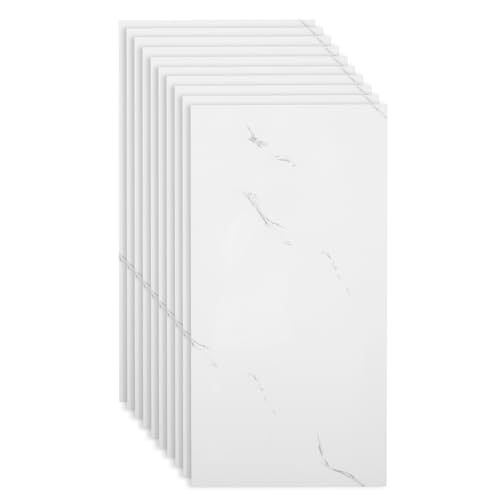 Wandpaneele Marmor Design, 10 Stück 60cm x 30cm Wandverkleidung Selbstklebend, PVC Fliesenaufkleber Wandfliese Aufkleber (White Marble) von EUNEWR