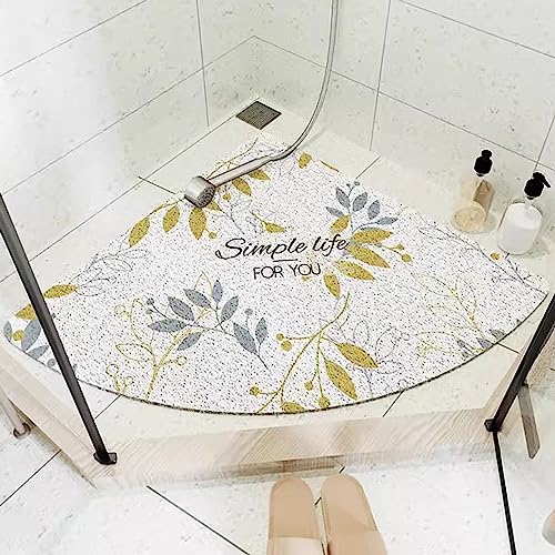 Duschmatte Dreieckig für Eckdusche, Duschmatte Rutschfest Halbrund, Komfortabel Duschmatte Dreieckig, PVC-Luffa Badematte Halbrund mit AblauflöChern Sicherheits, Schnell Trocknend,E,65x65cm(26x26inch) von EUPXRHY